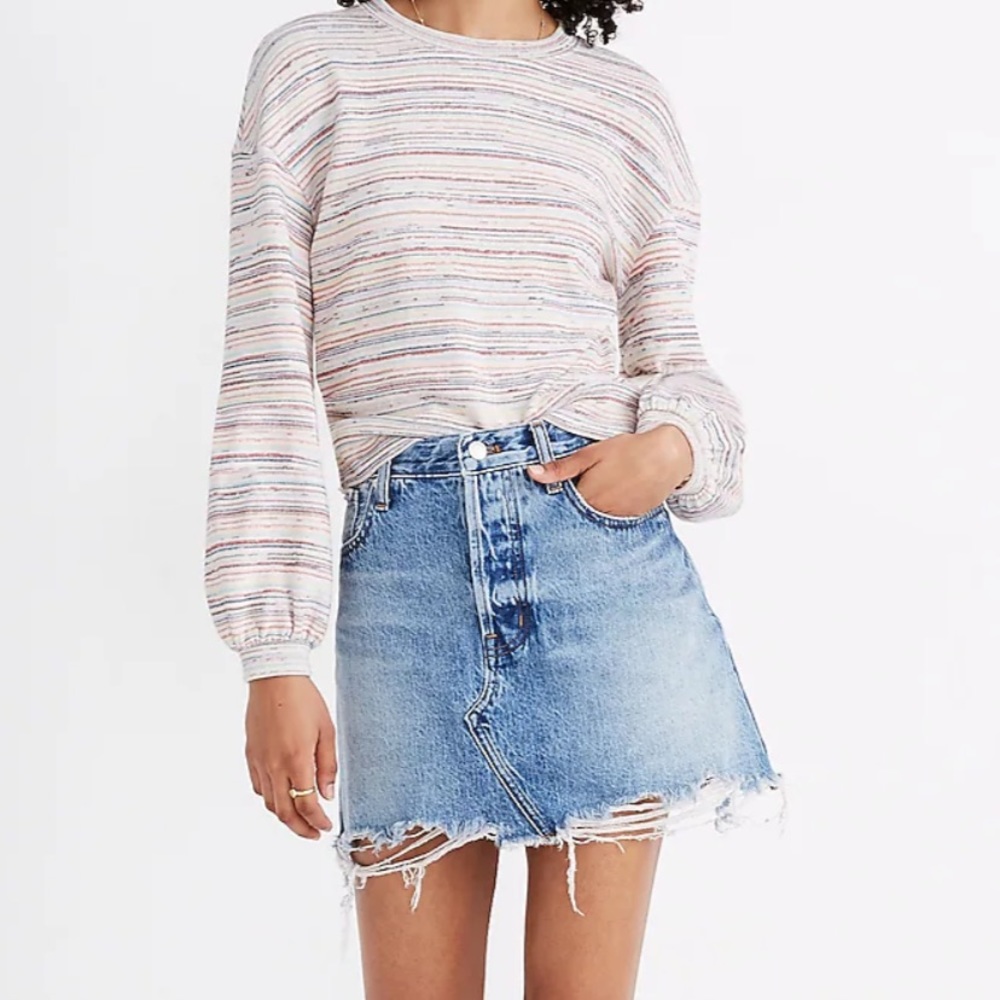 Womens Madewell Bubble Sleeve Crop Top Rainbow Stripe Size Small